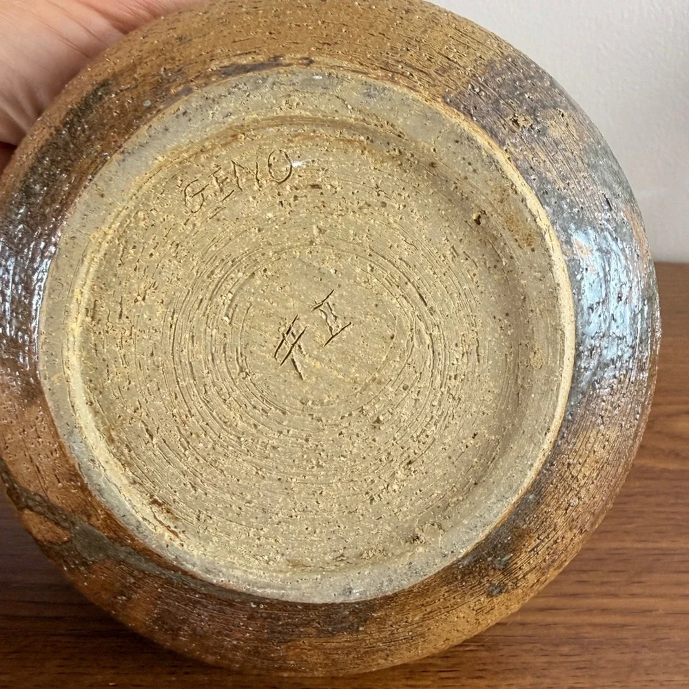 Signed Studio Art Pottery Bowl Rustic Hand Thrown Brown Green Stoneware 6 Inch